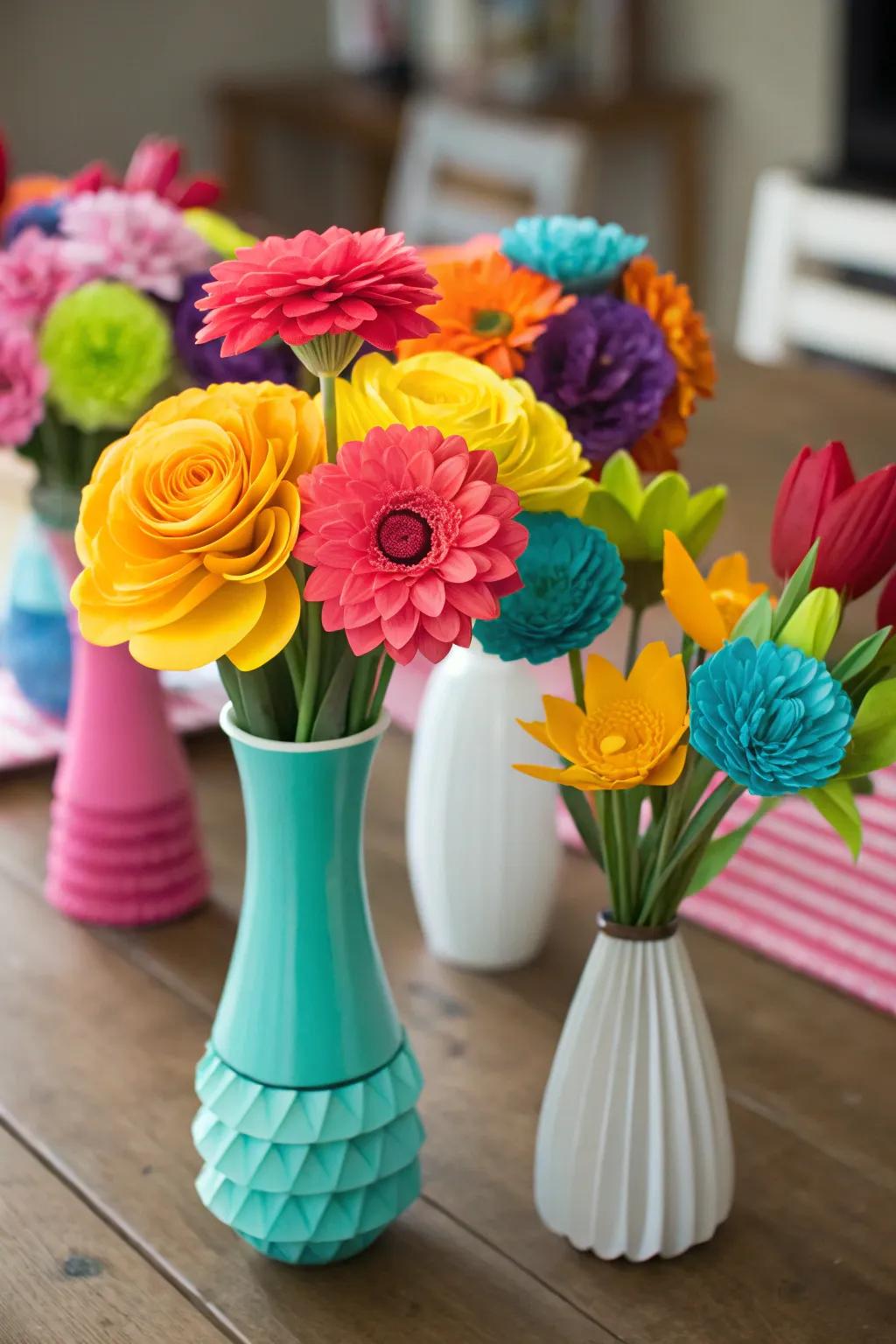 DIY paper flowers offer a cost-effective and vibrant decor option.