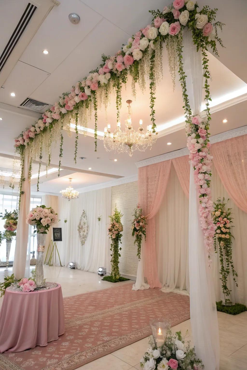 Floral garlands add ethereal beauty to the bridal room.