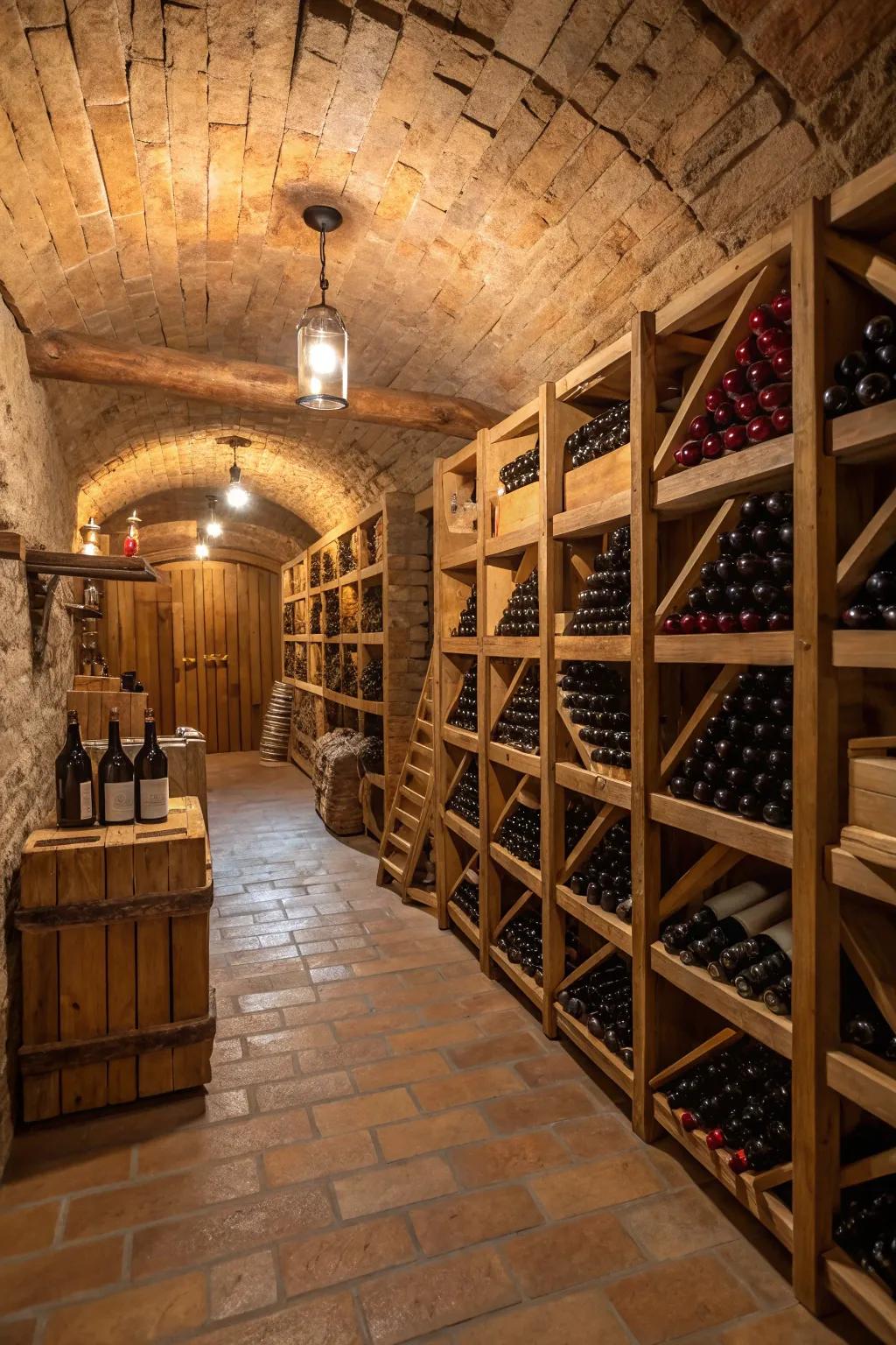 A rustic wine cellar that evokes an old-world charm.