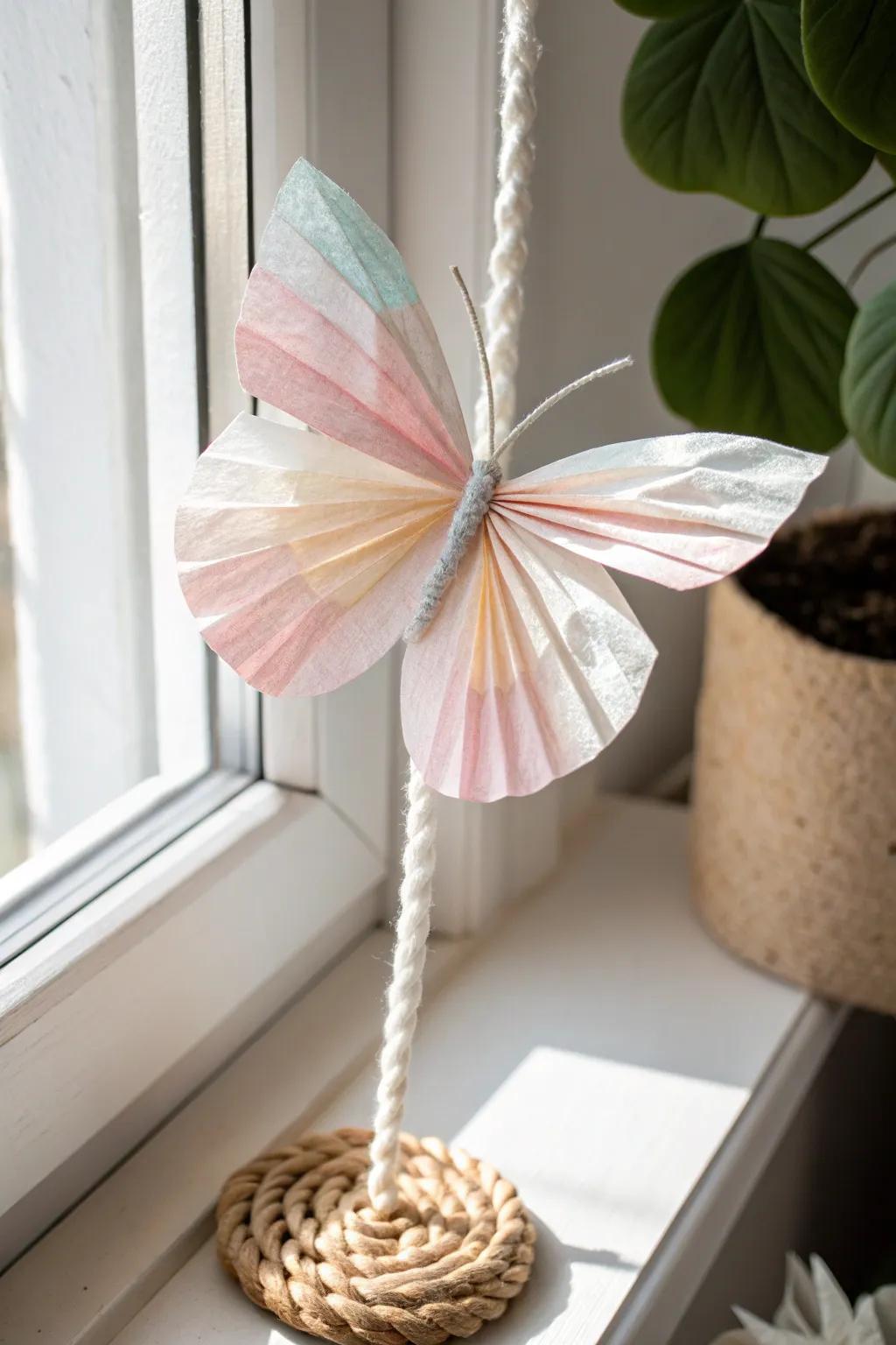 Capture the whimsy of spring with these charming tissue paper butterflies, perfect for adding a touch of handcrafted elegance to any window.