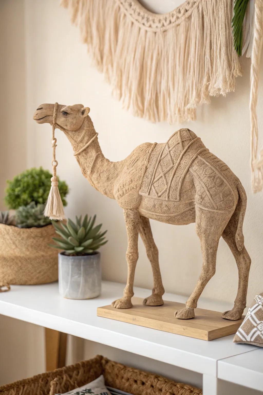 Bring a touch of the desert to your decor with this handcrafted 3D camel model—where simplicity meets boho elegance.