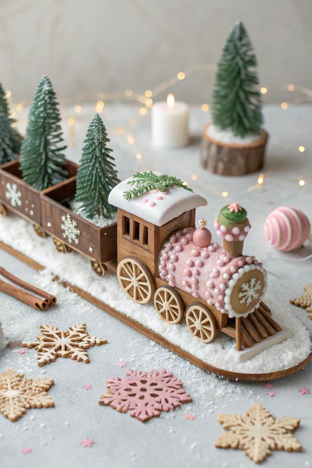 Transform your holiday table into a winter wonderland with this charming candy train, where simplicity meets seasonal magic.