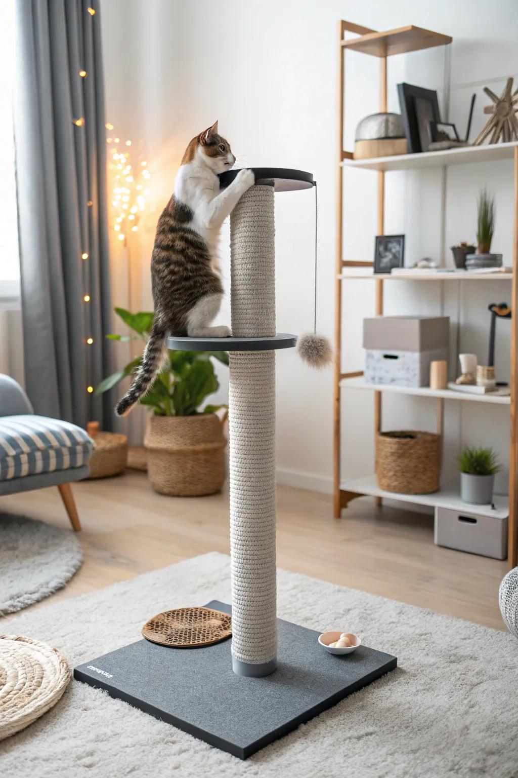 A must-have in any cat room, the scratching post is both functional and fun.