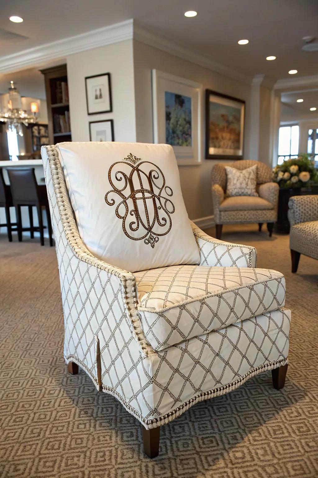 Monograms add a personal and sophisticated touch to chair decor.