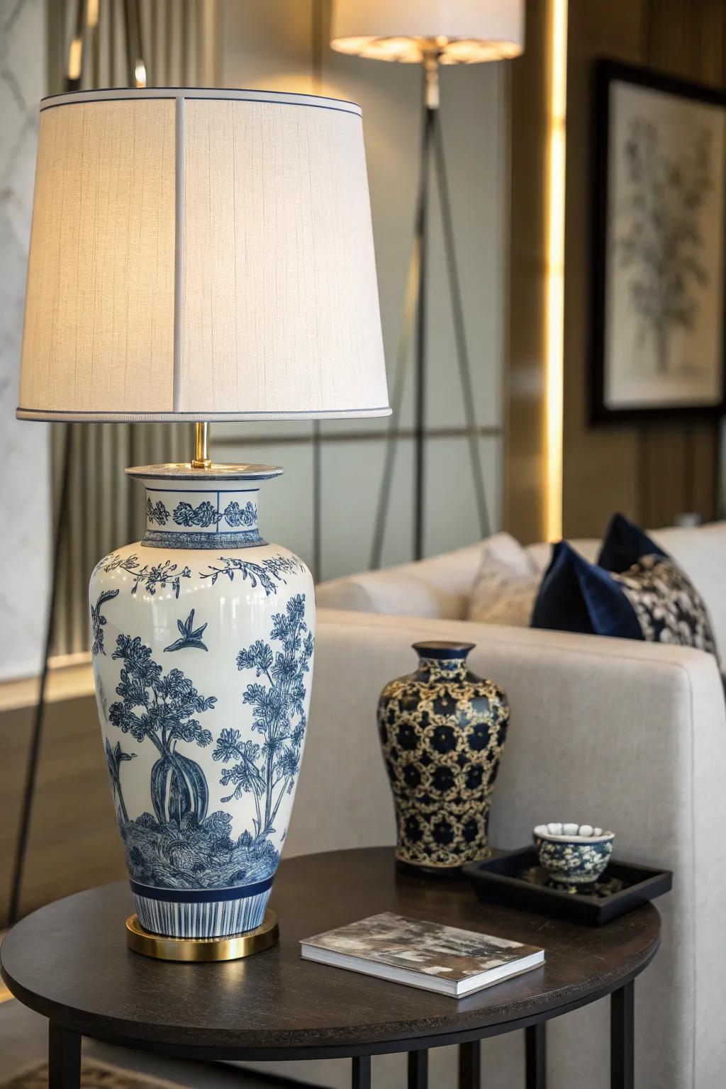 Chinoiserie meets modern for a balanced aesthetic.