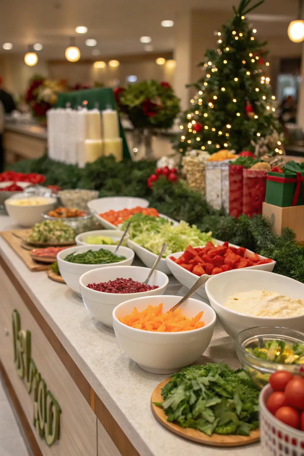 A customizable salad station offers a healthy option for guests.