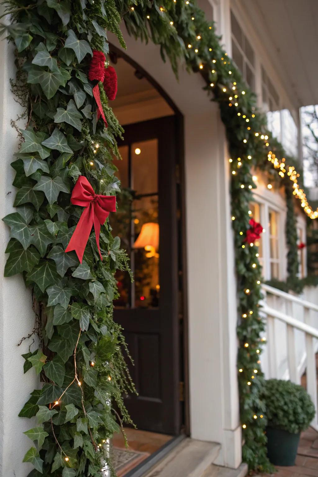 Evergreen ivy garlands bring a touch of nature indoors.