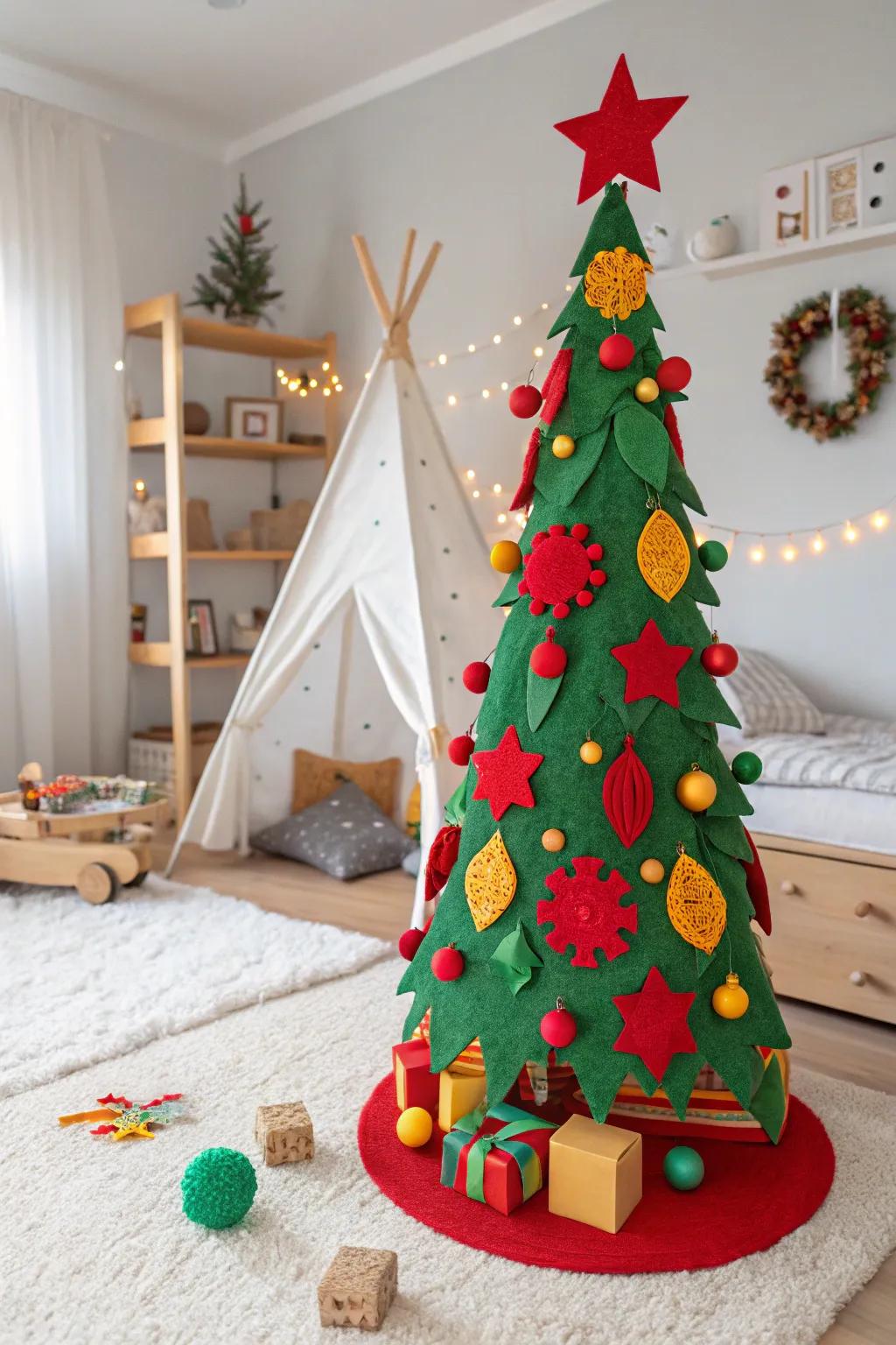 A felt Christmas tree is perfect for a playful and child-friendly holiday decor.