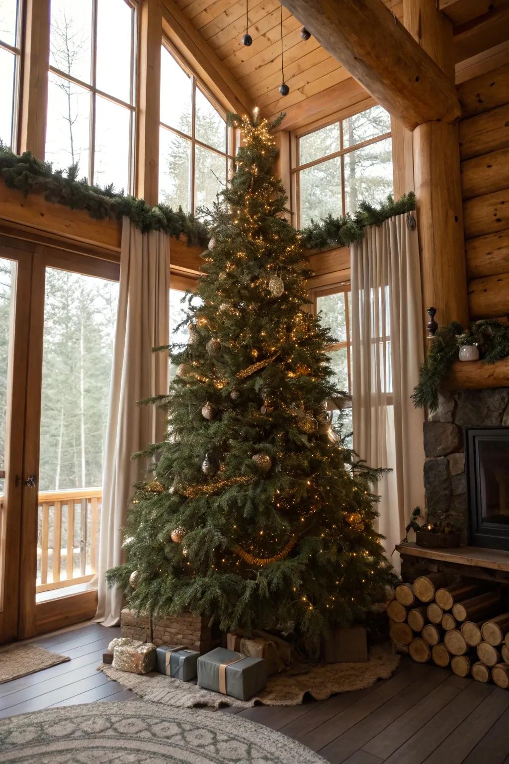 A natural Christmas tree with pine garlands