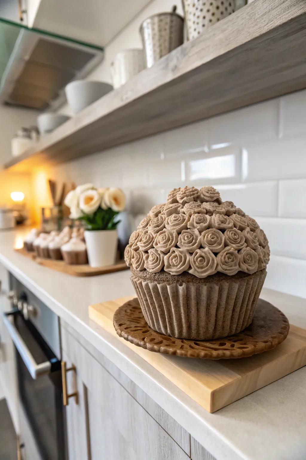 A textured ruffle clay cupcake, a touch of elegance.