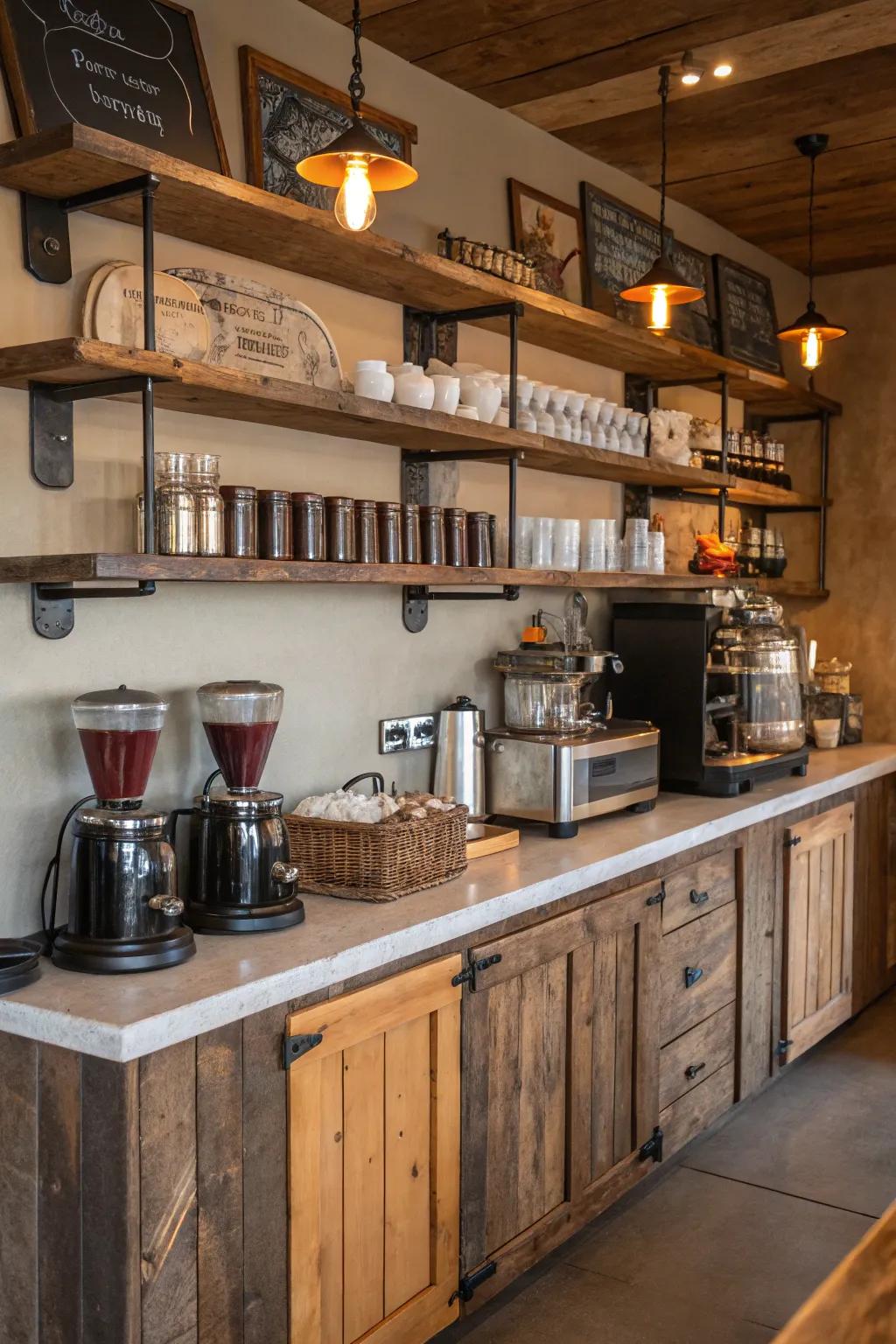 Bring warmth and nostalgia with a farmhouse-style coffee bar.