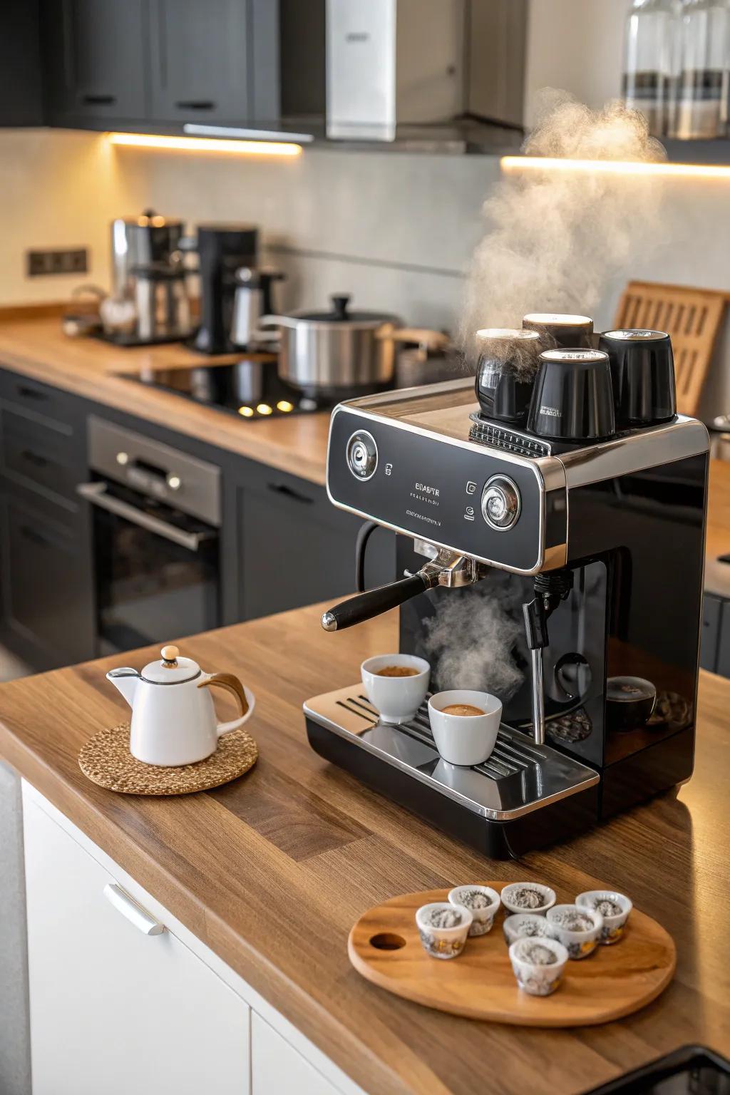 An intimate home espresso bar, capturing the essence of Italian coffee culture.