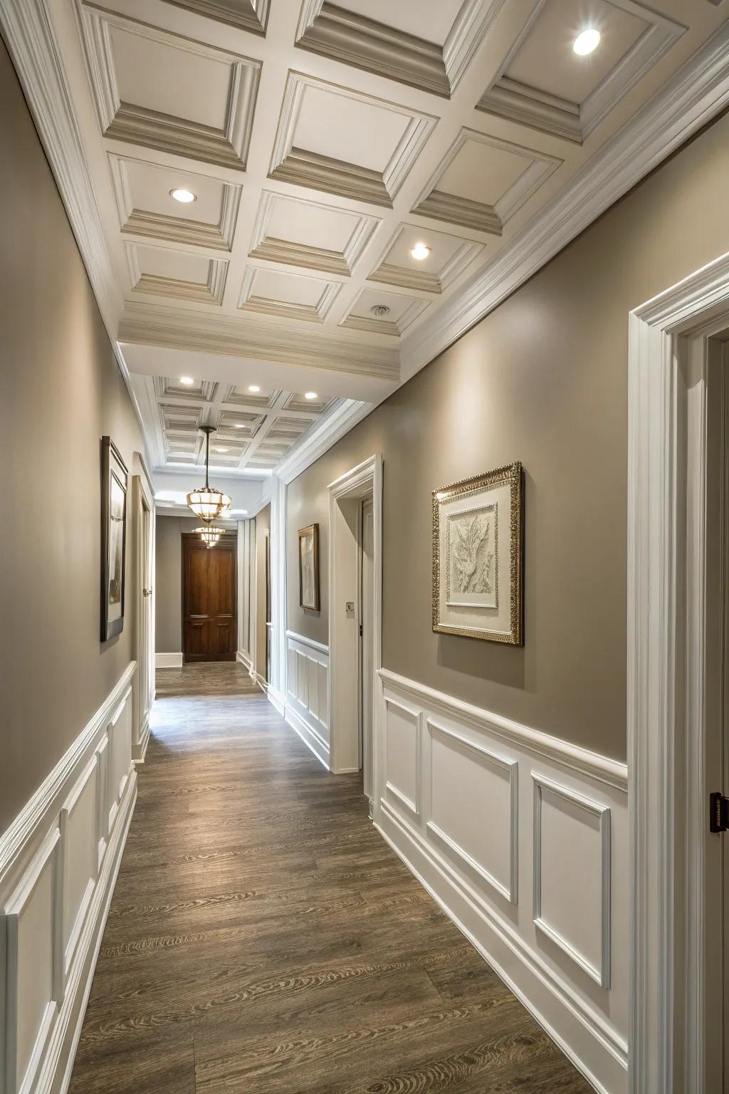 Crown molding frames the ceiling elegantly.