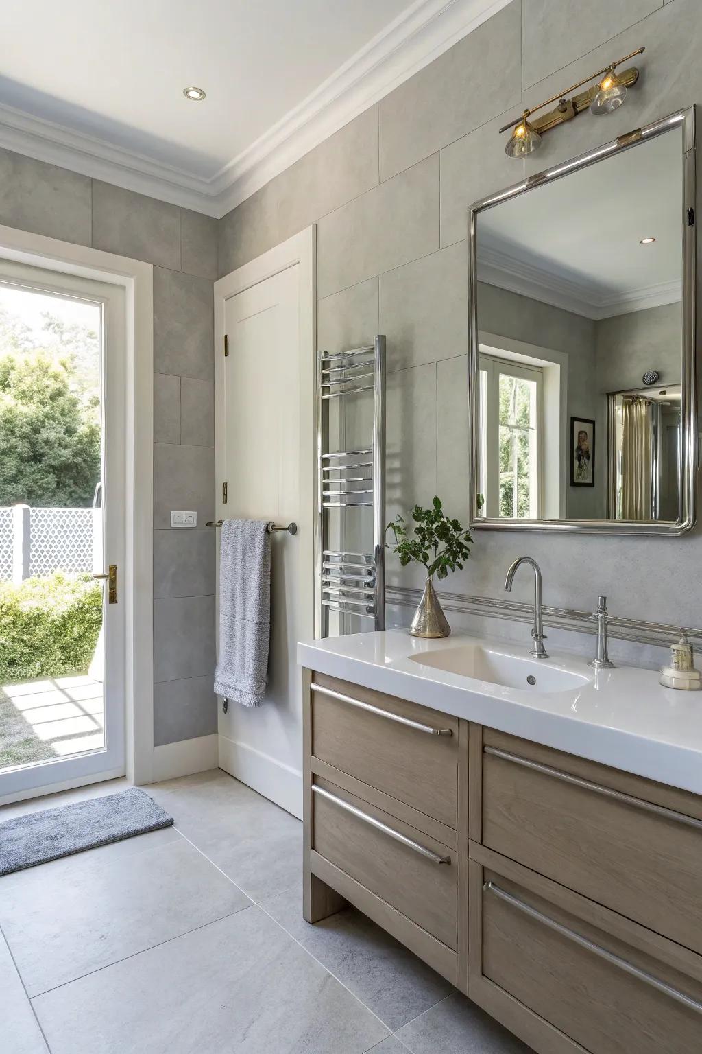 Light gray provides a sophisticated and modern touch to any bathroom.