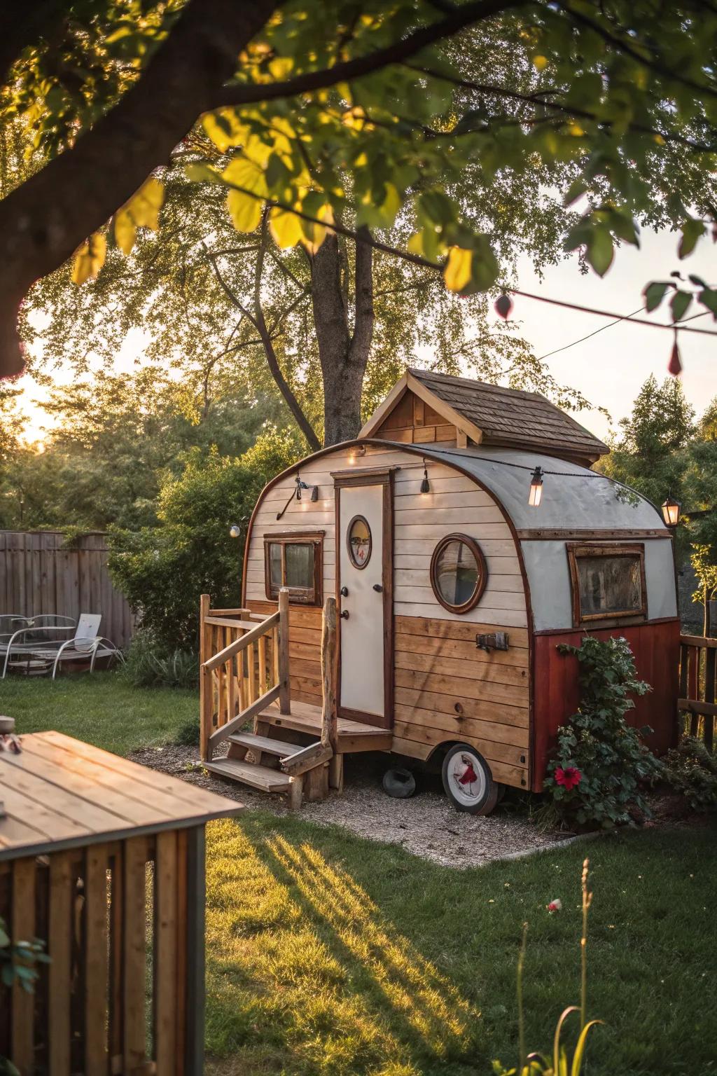 Embark on endless adventures with this charming camper-themed playhouse—your backyard passport to imagination.