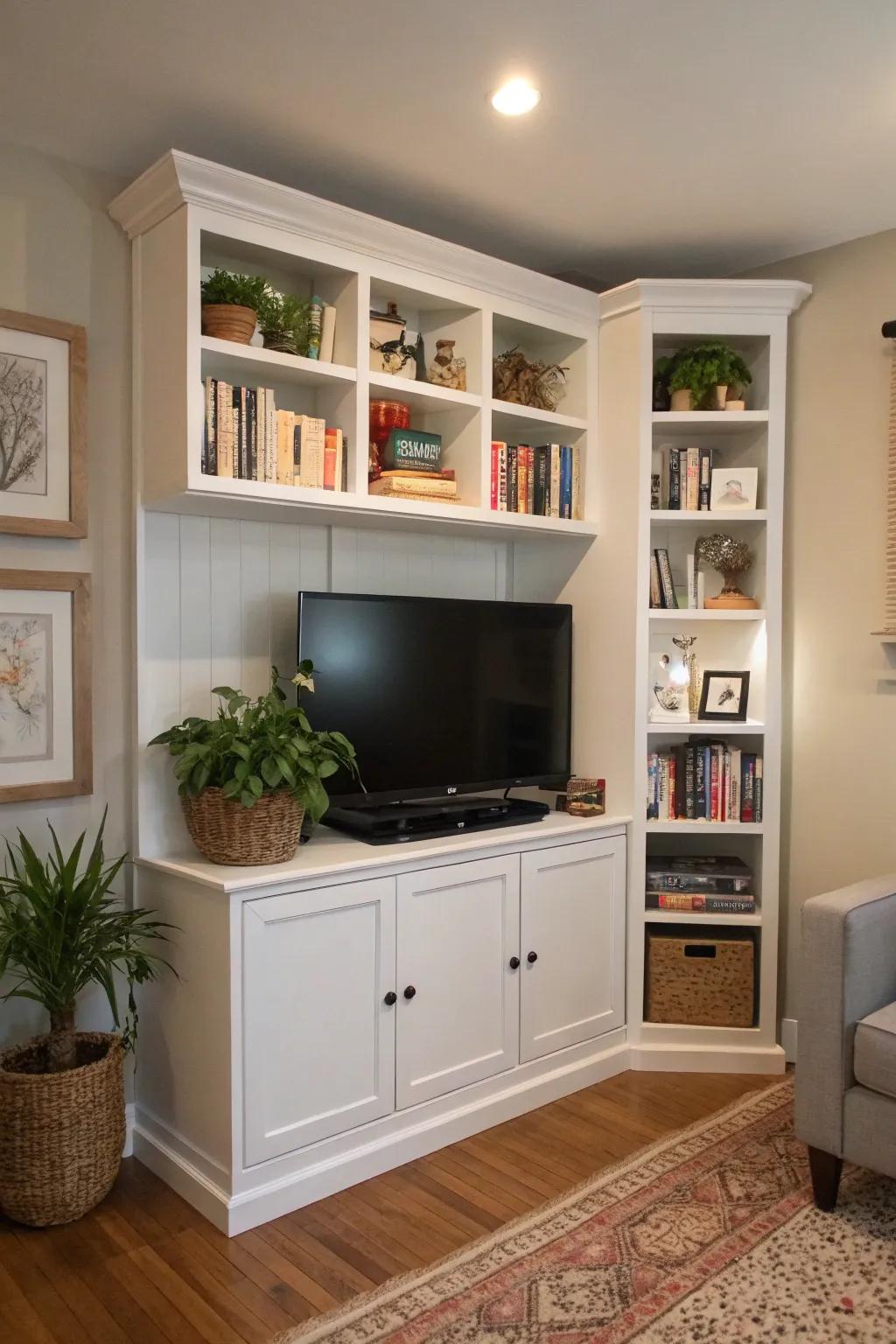 Tall TV stands make the most of vertical space in compact areas.