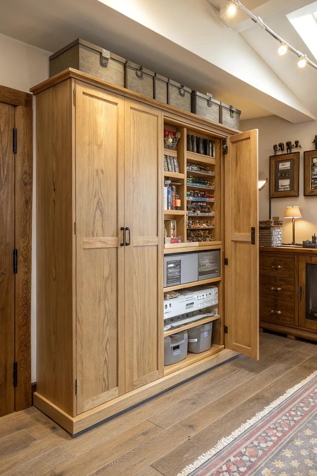 Transform function into style: A crafted cabinet that conceals and organizes.