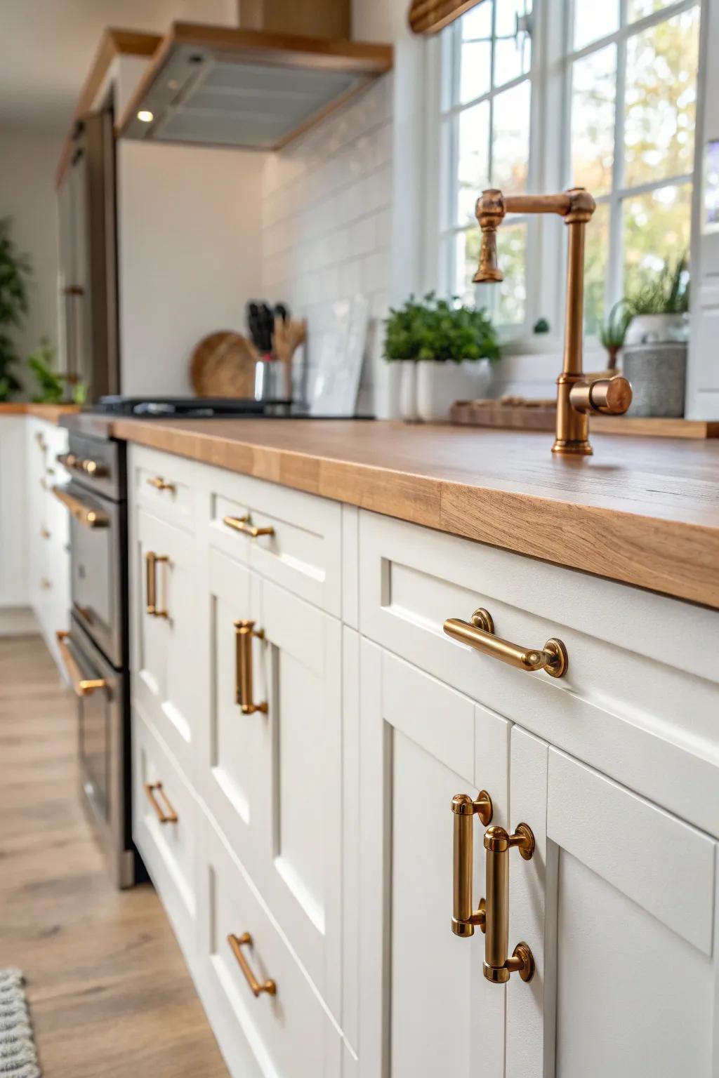 Brass and copper accents add warmth and elegance to any kitchen.