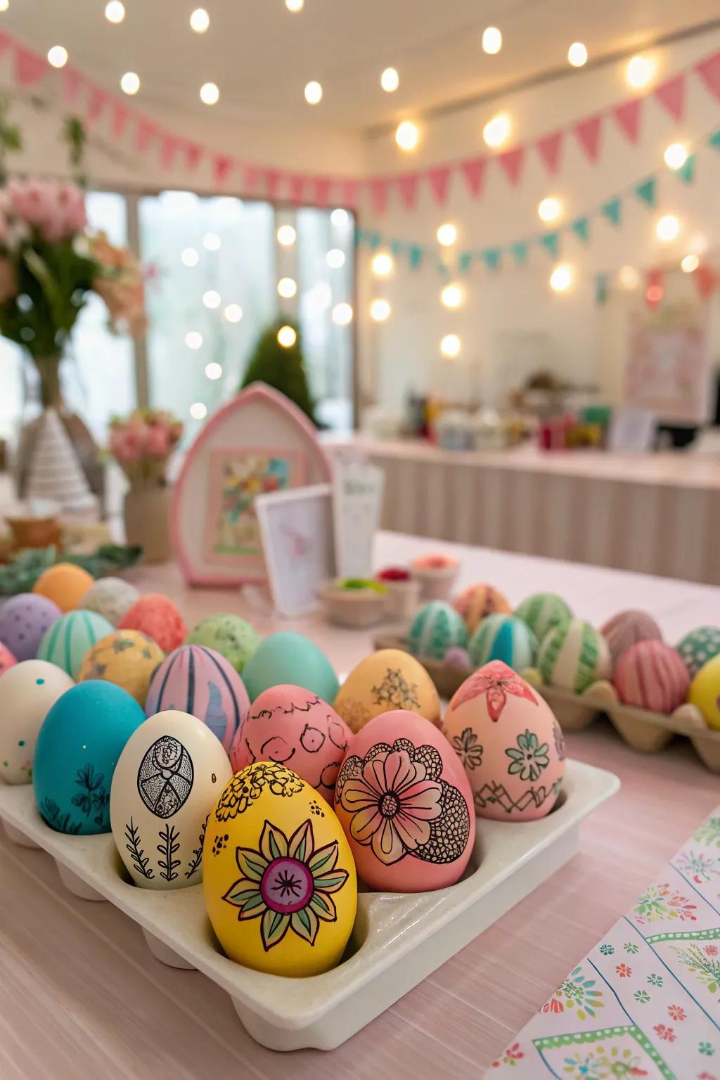 Easter eggs beautifully decorated with temporary tattoos for a modern twist.