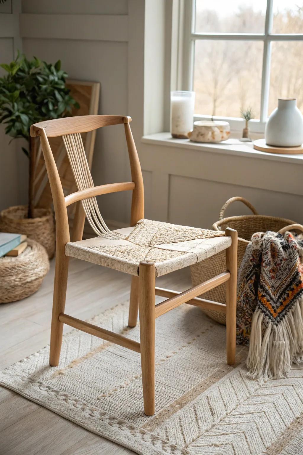 Find your crafting bliss with this ergonomic chair that combines Scandinavian simplicity with Bohemian charm.