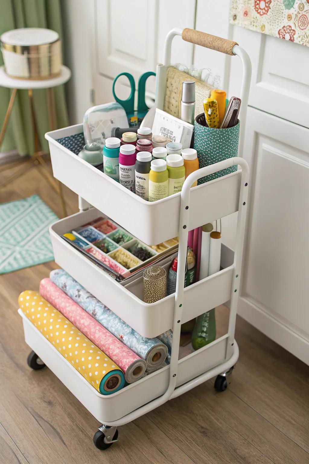 Mobile craft cart for versatile storage solutions.