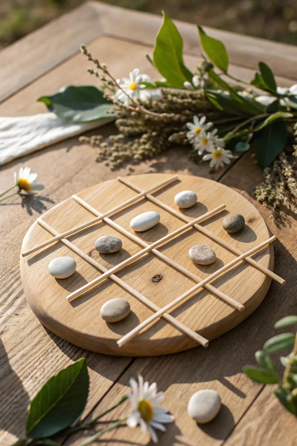 Elevate your outdoor fun with a chic, nature-inspired tic tac toe set. Perfect for a sunny afternoon game!