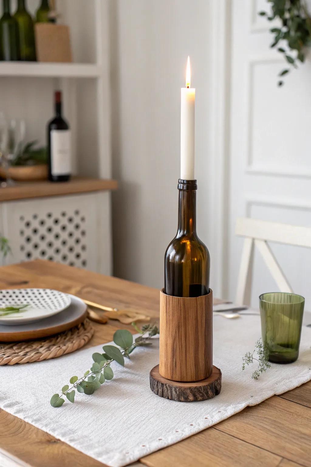 Transform your space with a touch of minimalist elegance using a wine bottle candle holder. Perfect for cozy evenings.