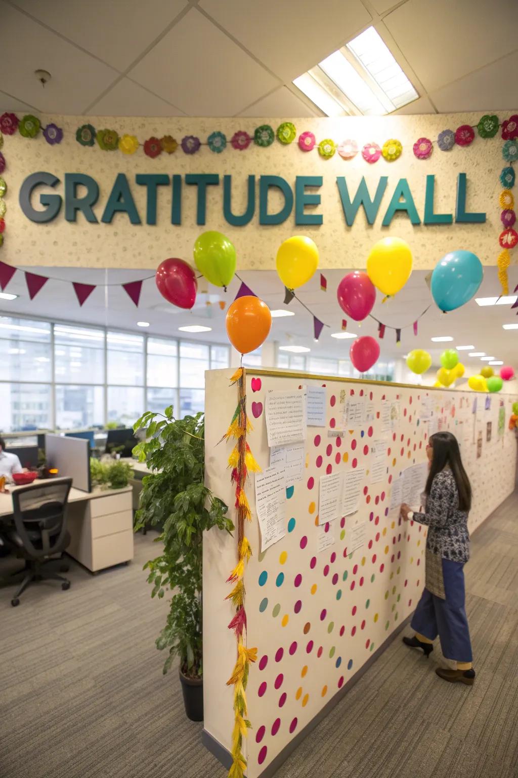 An interactive gratitude wall adds a heartfelt touch to your holiday decor.