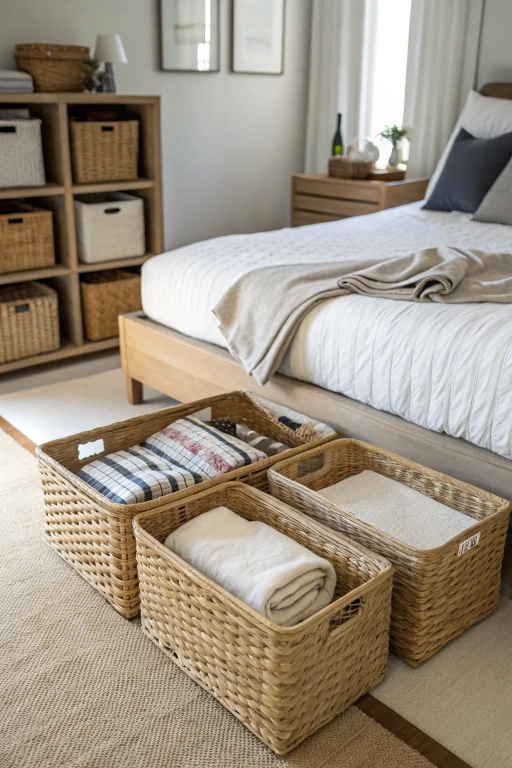 Maximize Bedroom Storage with Under-Bed Baskets