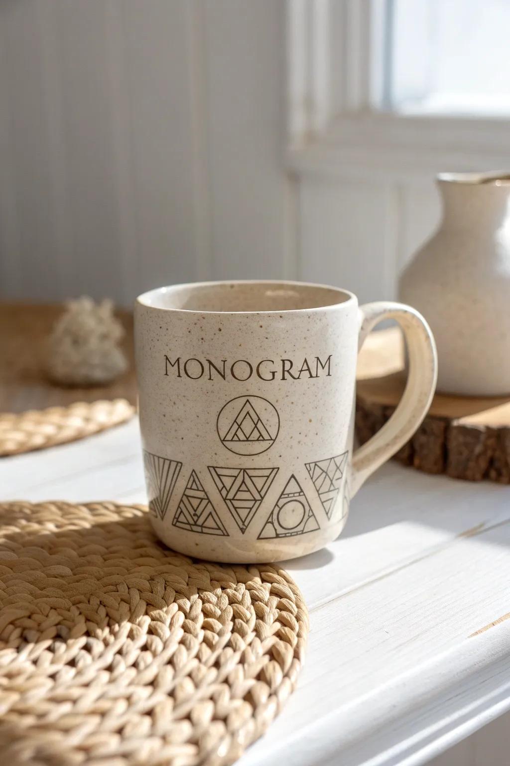 Elevate your coffee breaks with a touch of modern design: Geometric monogram mugs for the minimalist soul.