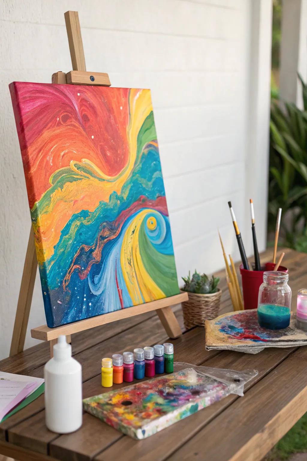 Pour painting creates mesmerizing abstract art with ease.