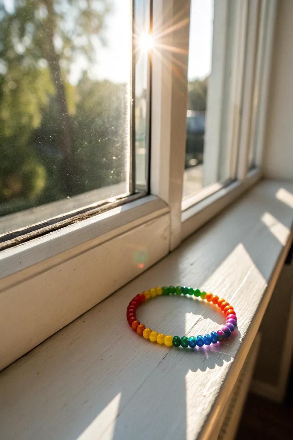 A rainbow bracelet brings a splash of joy and color.