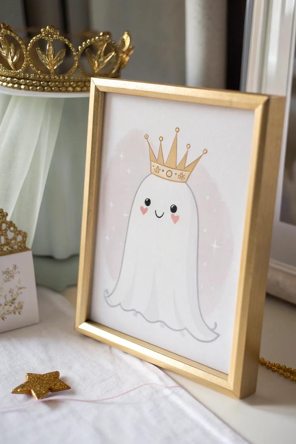 Embrace the whimsical charm of Halloween royalty with this adorable ghost crowned in elegance. 👻👑
