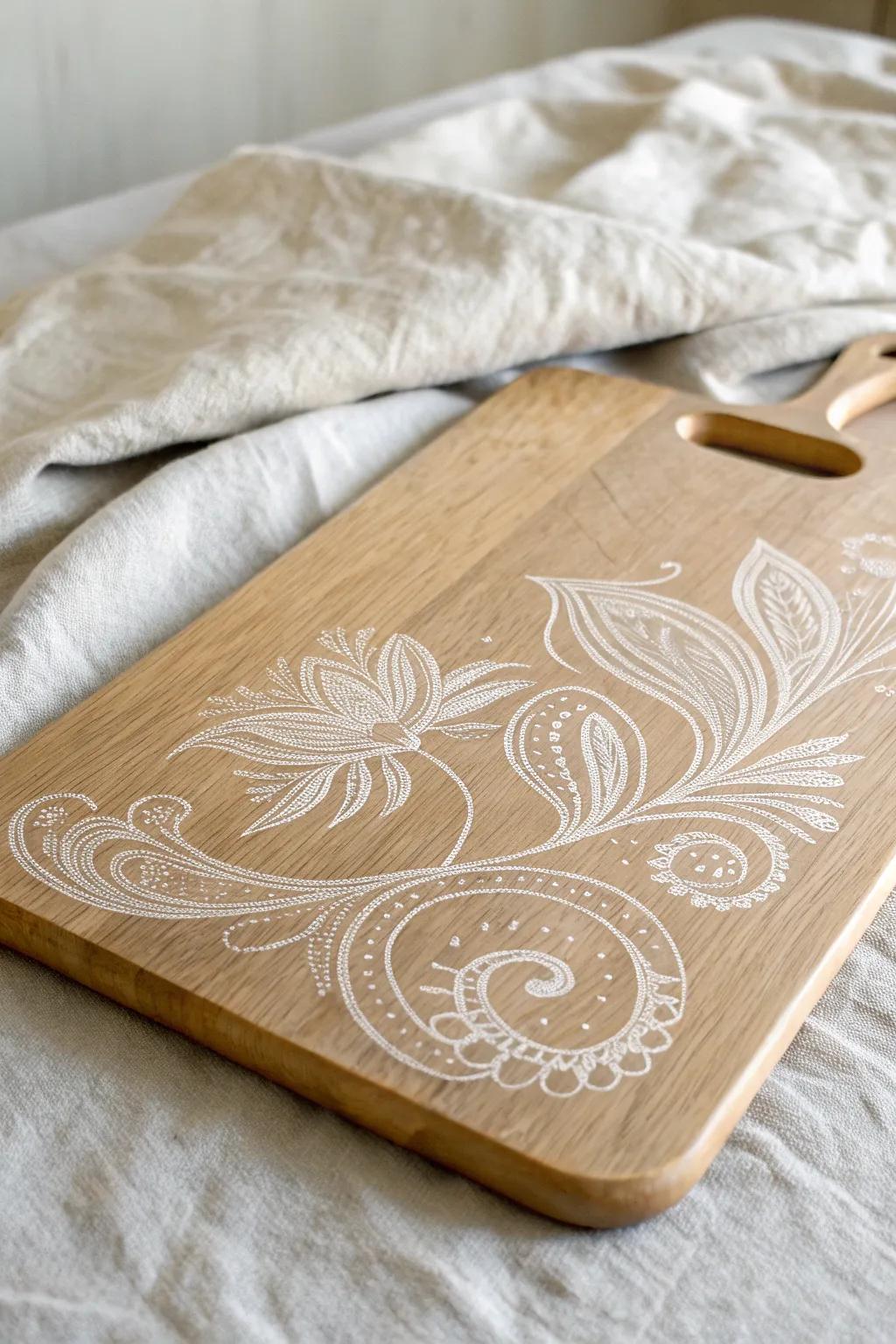 Transform your kitchen space with the subtle sophistication of faux etched vinyl on natural wood.