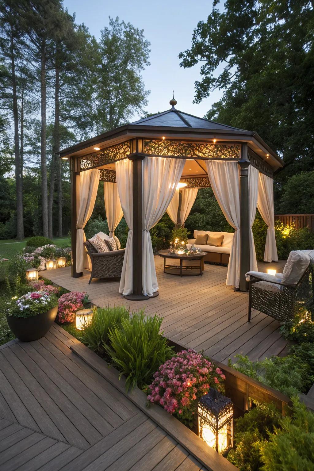 Windproof gazebos create a sheltered oasis on your deck.