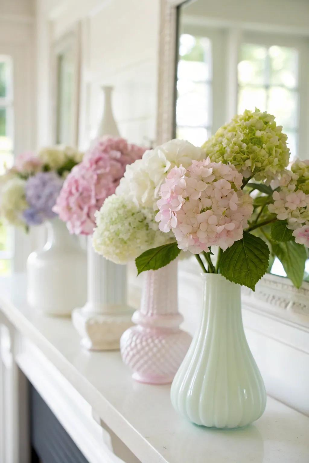 Milk glass and hydrangeas—a perfect vintage pair.