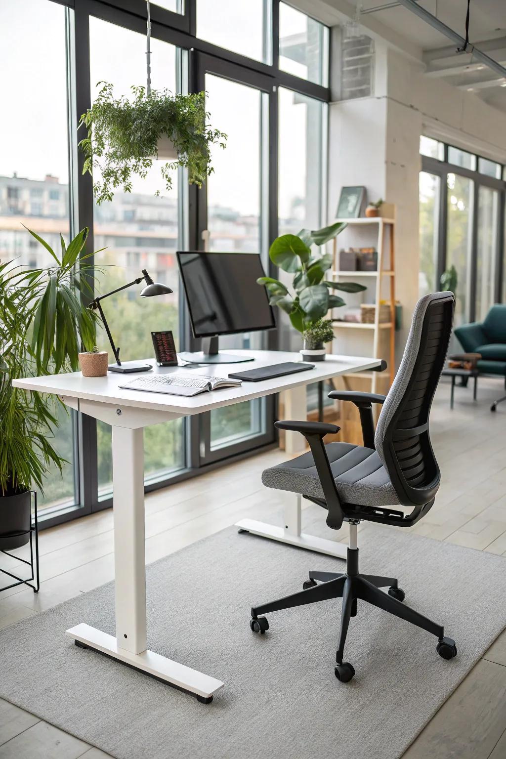 An adjustable desk offering flexibility and comfort.