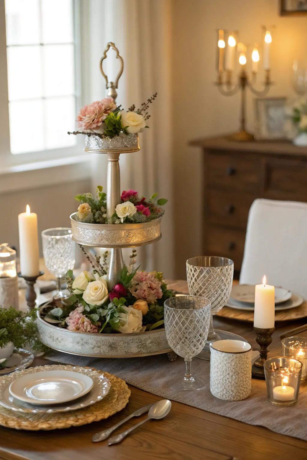 A tiered tray adds vertical interest to your table.