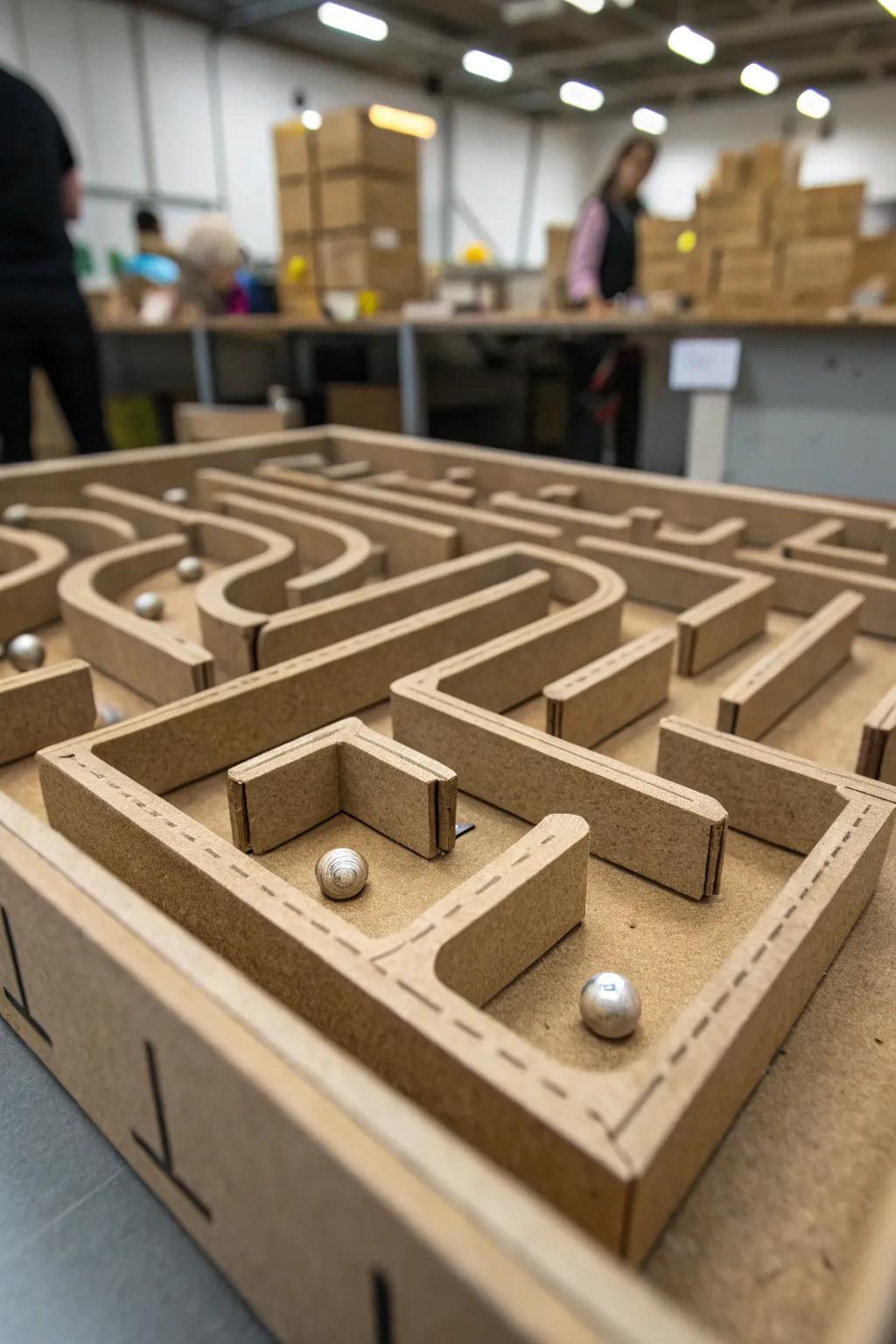 Navigate the twists and turns of this handcrafted cardboard marble maze—a test of skill and creativity!