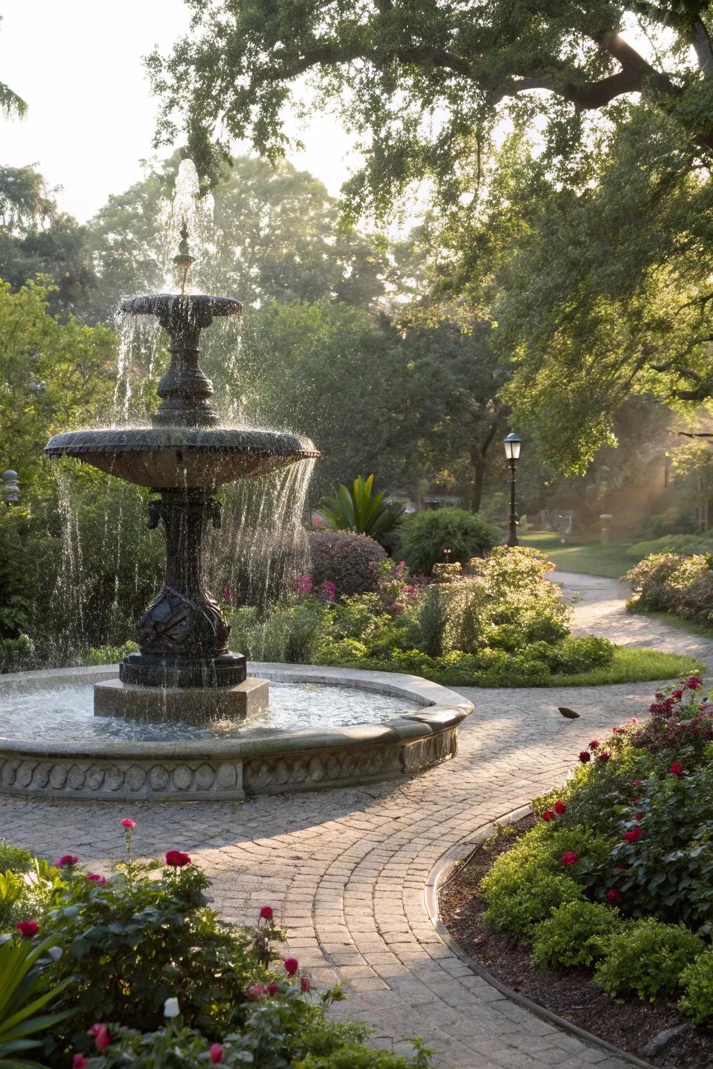 A solar fountain can enhance your garden with soothing water sounds.