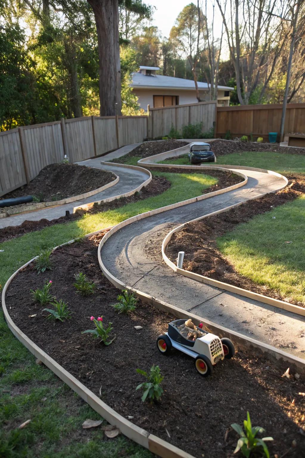 Master the race with a backyard track that celebrates the art of varied terrains!