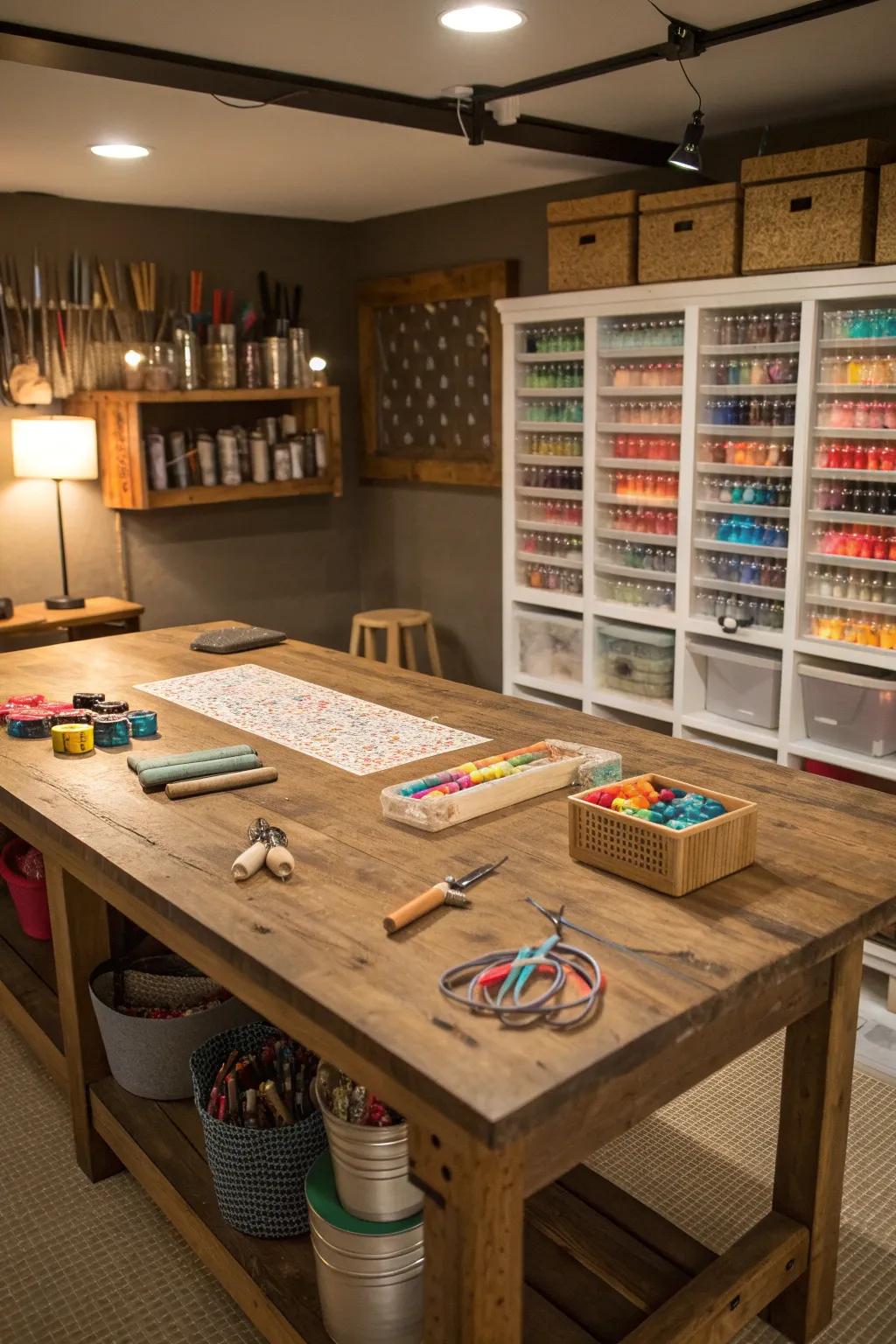 Transform your basement into a craftsman's haven with a dedicated creative space.