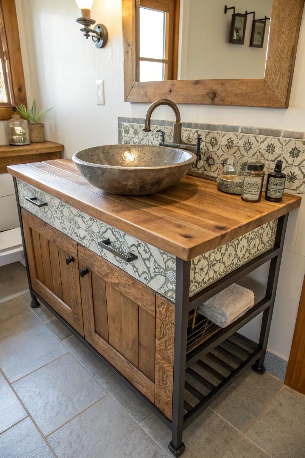 Blend materials for a one-of-a-kind bathroom vanity.