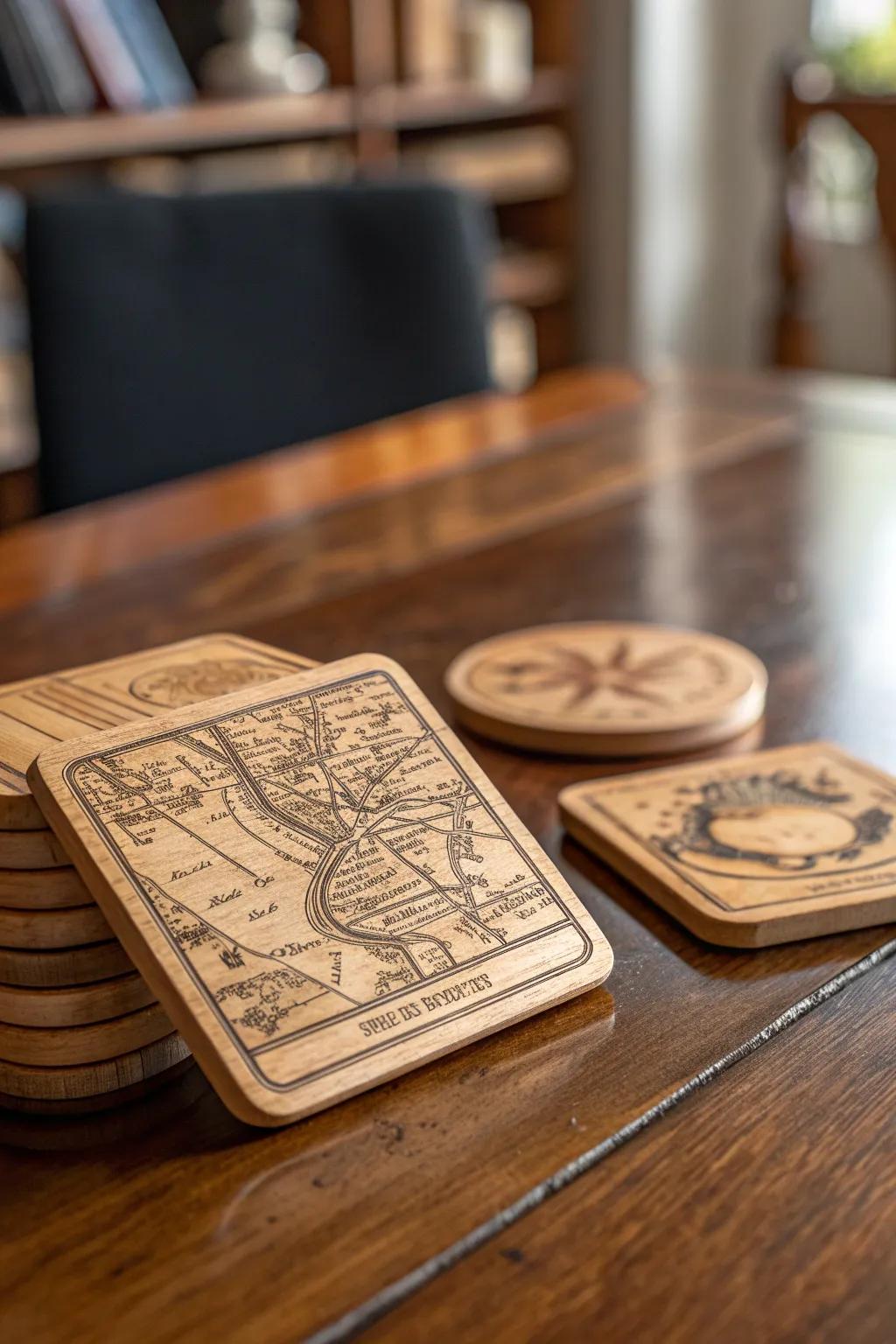 Craft memories into every coffee break with personalized map coasters for Dad.