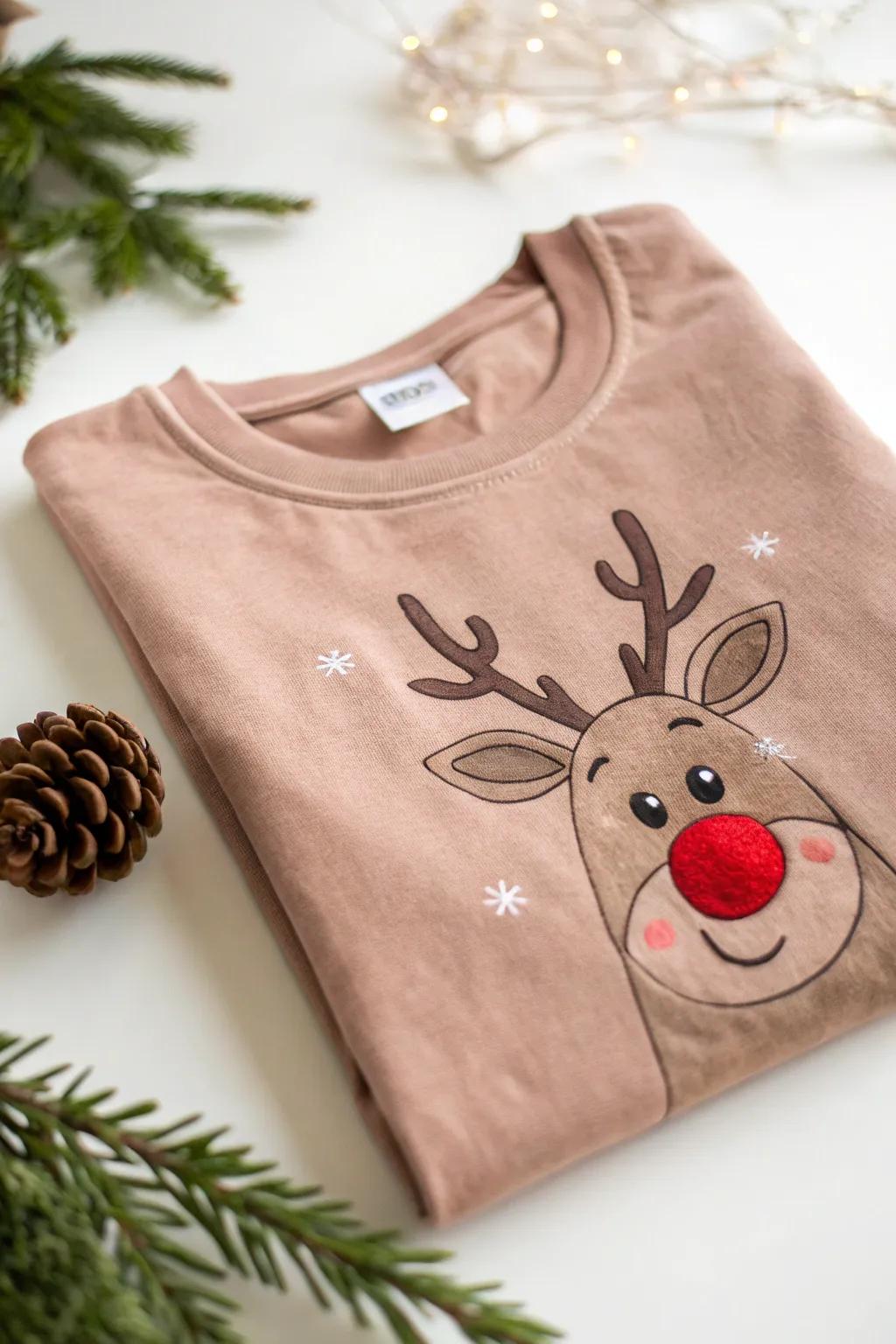 Embrace the holiday spirit with a touch of minimalist charm: Rudolph's Red Nose brings joy to your DIY Christmas shirt!