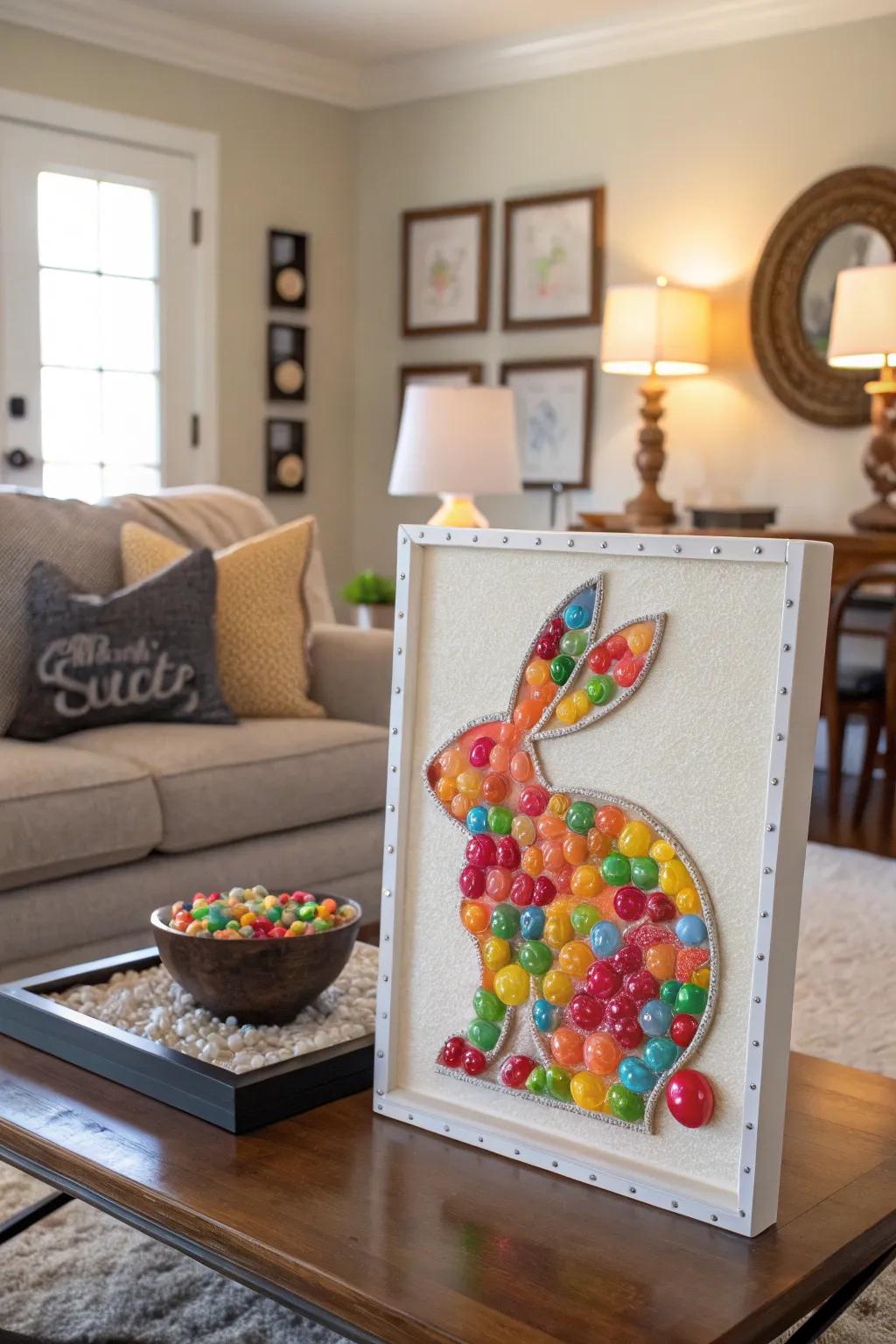 Jelly bean Easter bunnies are a sweet and vibrant addition to your decor.