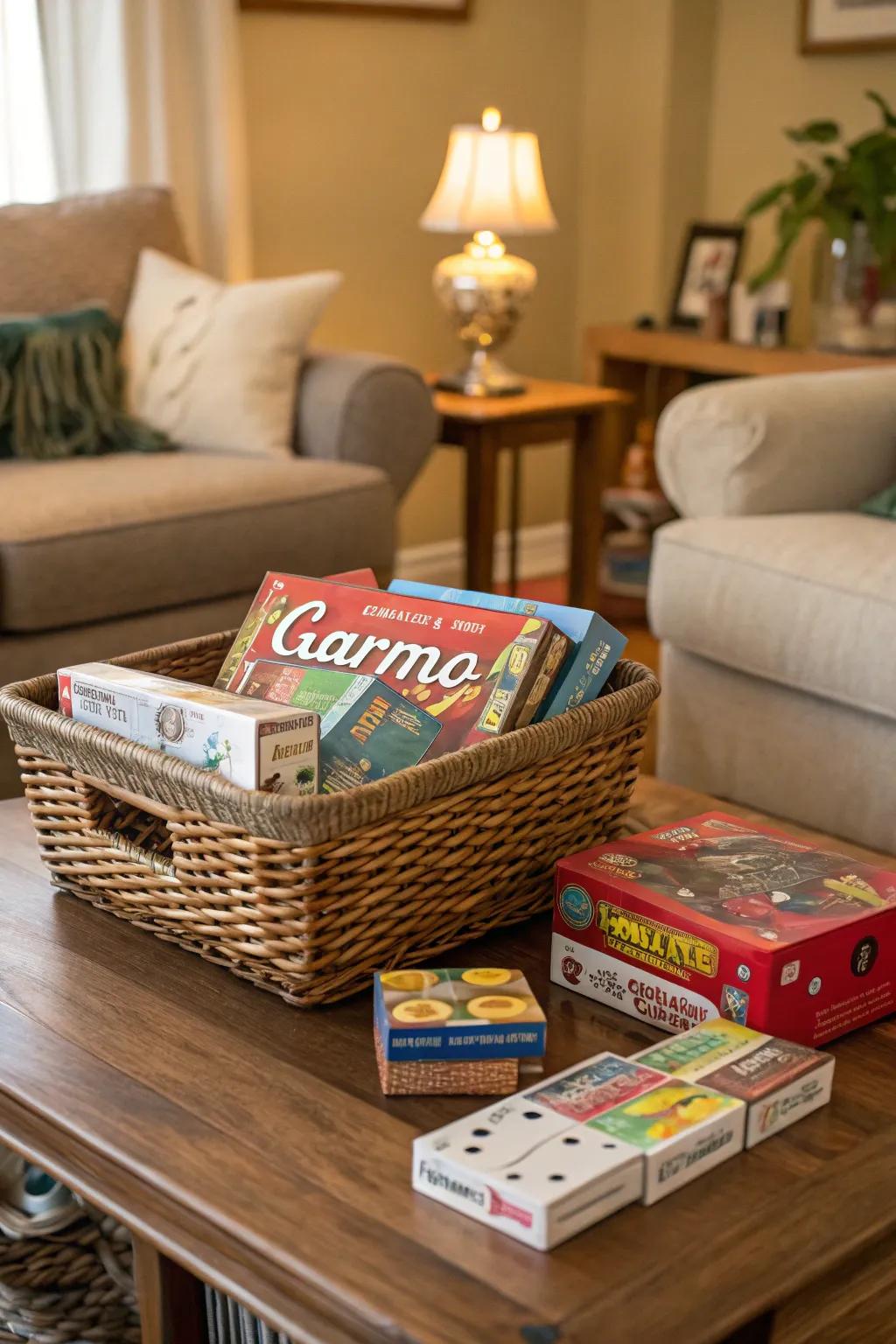 Gather around for some fun with this family game night basket.