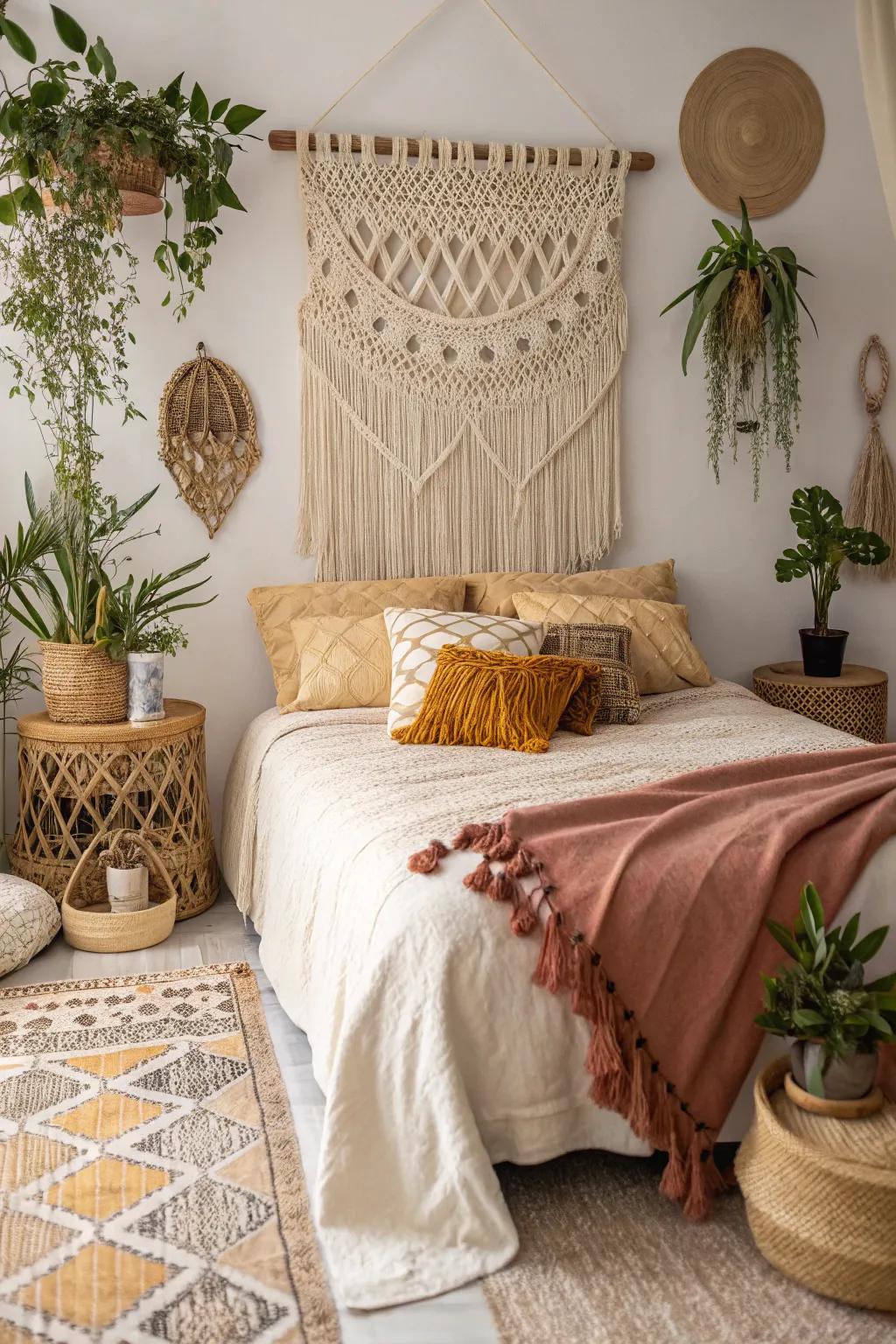 Macrame adds texture and artistry to your bedroom.