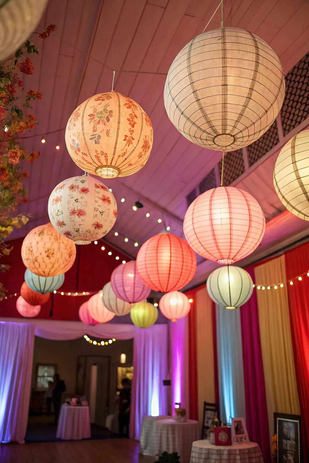 Colorful paper lanterns set a festive tone for the party.