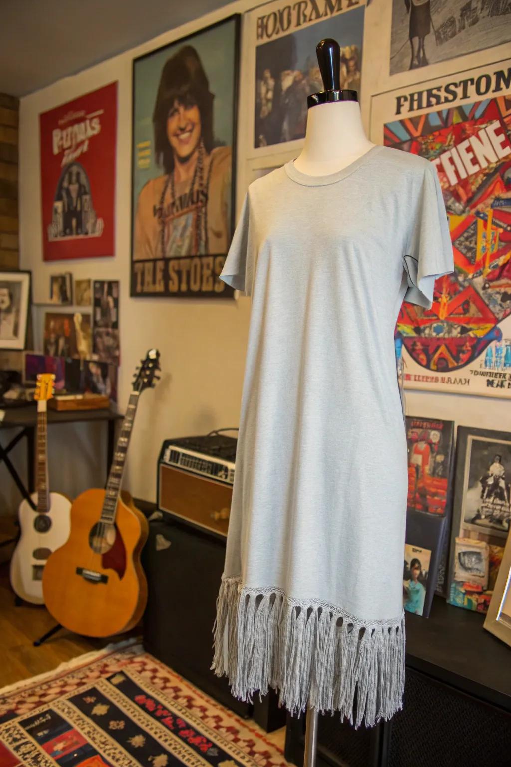 A fringed hem t-shirt dress, perfect for music lovers.